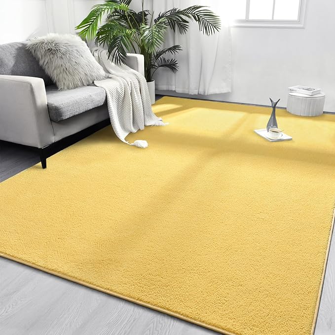 Area Rugs for Bedroom Living Room, 4x6 Yellow Super Soft Comfy Thickened Memory-Foam Indoor Carpets, Modern Aesthetic Minimalist Carpet for Boys Girls Adults Apartment Nursery Home Décor