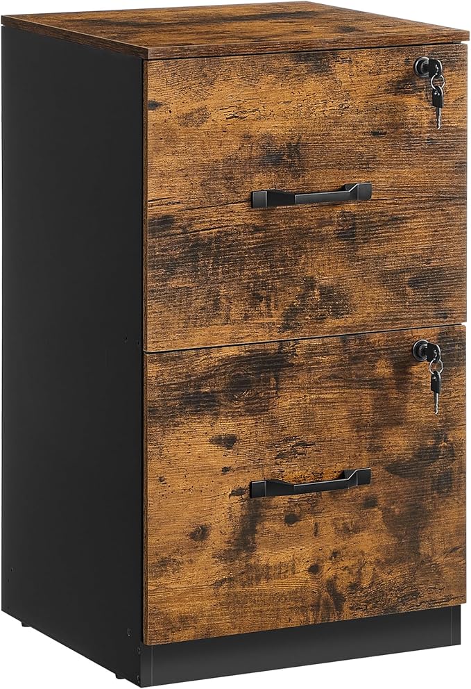 VASAGLE 2-Drawer Vertical File Cabinet, Filing Cabinet for Home Office, Printer Stand, with 2 Lockable Drawers, Adjustable Hanging Rail, for A4 and Letter-Size Files, Rustic Brown UOFC061B01