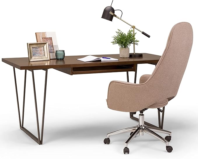 SIMPLIHOME Ryder SOLID WOOD and Metal 66 inch Wide Home Office Desk, Writing Table, Workstation, Study Table Furniture in Natural Aged Brown