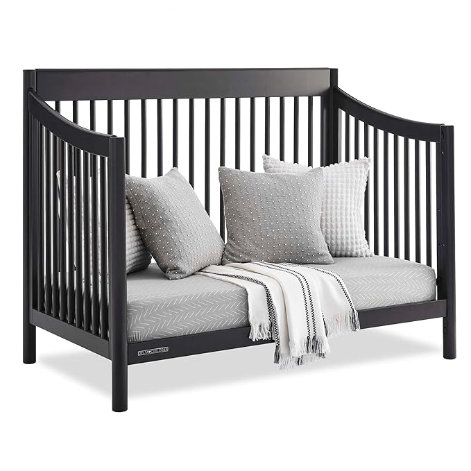 Delta Children Brooks 6-in-1 Convertible Crib, Midnight Grey + Simmons Kids Quiet Nights Breathable Crib Mattress with Removable/Machine Washable Cover (Bundle)