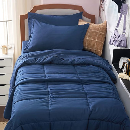 Bedsure Navy Twin XL Comforter Set - 5 Pieces Solid Twin XL Bed in a Bag for College, Twin XL Bed Set with Comforters, Sheets, Pillowcase & Sham, Extra Long Twin Comforter Set