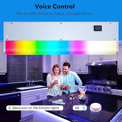 LED Smart Under Cabinet Lights Hardwired or Plug in White and Color Ambiance Dimmable with Remote Control Work with Amazon Alexa, Google App Controlled Under Counter Lighting (12 Inch)