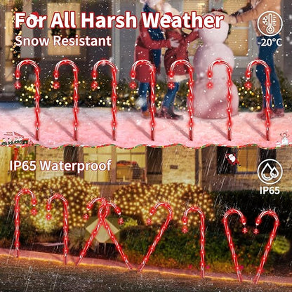 AOSEA 20 Pack Christmas Decorations Outdoor, 160 Red LEDs Solar Christmas Candy Cane Lights, Solar Pathway Lights with 8 Lighting Modes, Waterproof Solar Lights for Yard, Walkway, Lawn, Garden Decor