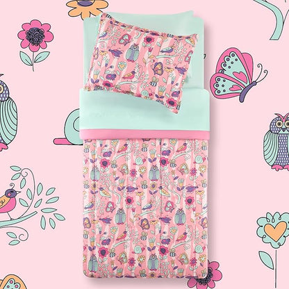 SLEEP ZONE Comforter Set Bed in A Bag, 7 Pieces Girls, Cattoon Pattern for Kids, Toddlers, Teens, Ultra Soft and Washable (Garden Secret,Full/Queen)