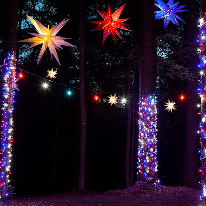 Dazzle Bright 2 Pack Red White and Blue Solar String Lights, 400LED 132FT Christmas Independence Day String Lights, Solar Powered with 8 Modes Waterproof for Outdoor Party Decorations