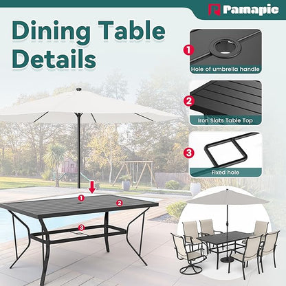 Pamapic 7 Pieces Patio Dining Set, Outdoor Dining Set for Garden Backyard Poolside Deck,Outdoor Table and Chairs Set with 4 Textilene Swivel Chairs ＆ 2 Regular Chairs,Beige