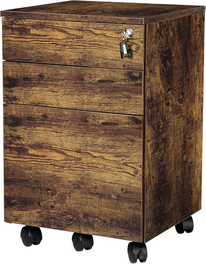 TOPSKY 3 Drawers Wood Mobile File Cabinet Fully Assembled Except Castors (Rustic Brown, 16.3x15.7x24.4)