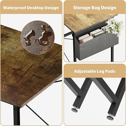 HealSmart Writing Study Worktable for Bedroom Small Desk, Modern Simple Style PC Table with Storage Bag, 32 Inch, Brown-New Version