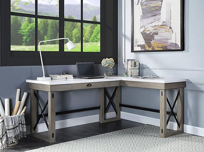 NicBex Laik-DW-00061-DX Desks, 67" W x 55" D x 30" H, White+Oak