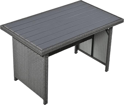 Merax Patio Furniture Sets Outdoor, All Weather Sectional PE Rattan Sofa with 2 Extendable Side, Dining Table and Bench, 5-Piece, Grey