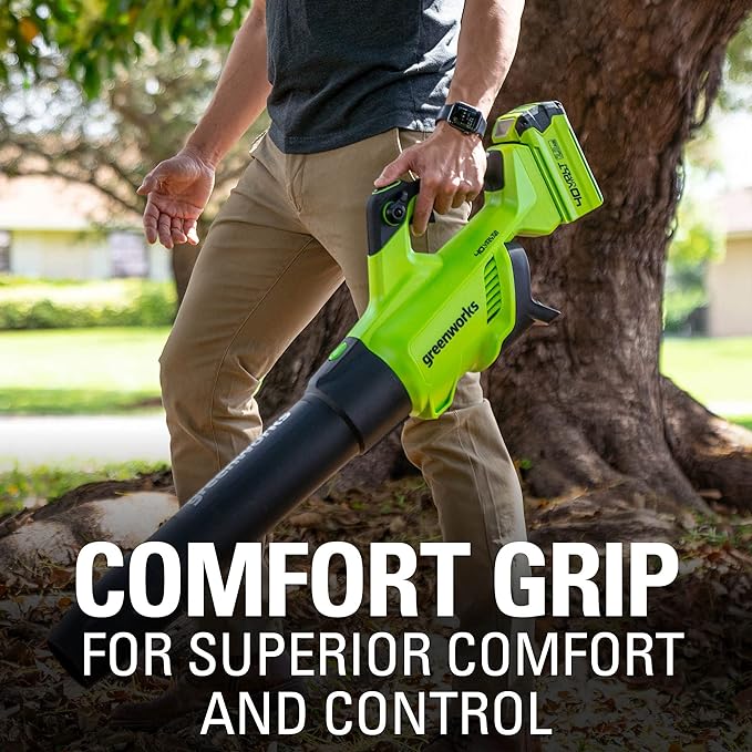 Greenworks 40V (120 MPH / 500 CFM / 75+ Compatible Tools) Cordless Axial Leaf Blower, 2.5Ah Battery and Charger Included