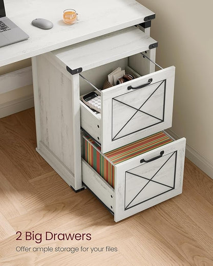 VASAGLE File Cabinet, Filing Cabinet with 2 Drawers, Printer Stand, Fit A4, Letter Size, Hanging File Folders, Modern Farmhouse Style, for Home Office, Study, Rustic White UOFC048T73