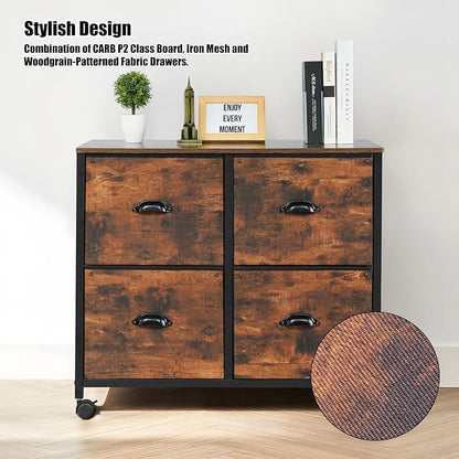 TOPSKY 4 Drawers Mobile Fabric Lateral File Cabinet with Casters for Letter SIze File (Black)