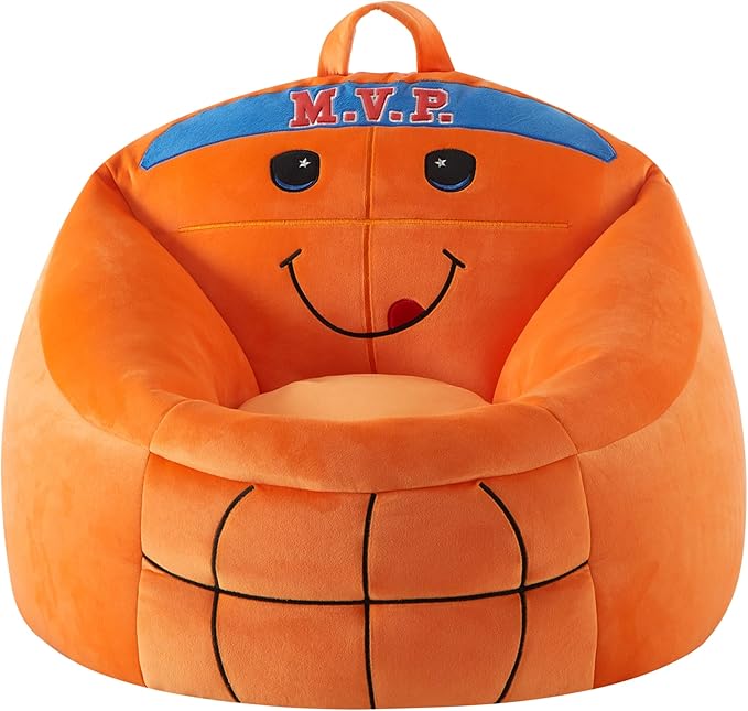 Heritage Kids Micromink Squishy Bean Bag Chair for Kids Ages 3+, Basketball
