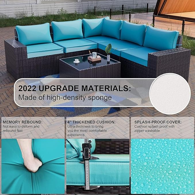 Kullavik 12PCS Outdoor Patio Furniture Set PE Wicker Rattan Sectional Sofa Patio Conversation Sets,Blue