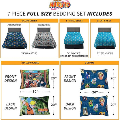 Naruto Anime Bedding Super Soft Comforter and Sheet Set with Sham, 7 Piece Full Size, By Franco