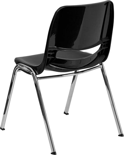 Flash Furniture HERCULES Series 661 lb. Capacity Black Ergonomic Shell Stack Chair with Chrome Frame and 16'' Seat Height