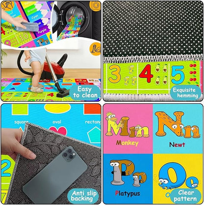 Kids Alphabet Play Game Rug - 5'x7' ABC Numbers and Shapes Educational Learning Toddler Carpet - Kids Room Playroom Classroom Kindergarten Activity Fun Soft Non-Slip Mat