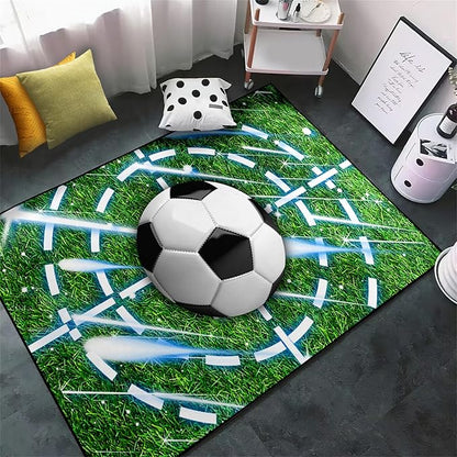Football Rug for Boys Room - Soccer Rug for Boys Room Football Printed Rug for Kids Room Football Decor for Boys Bedroomsports Ball Doormat for Living Room Bedroom,3'×4'