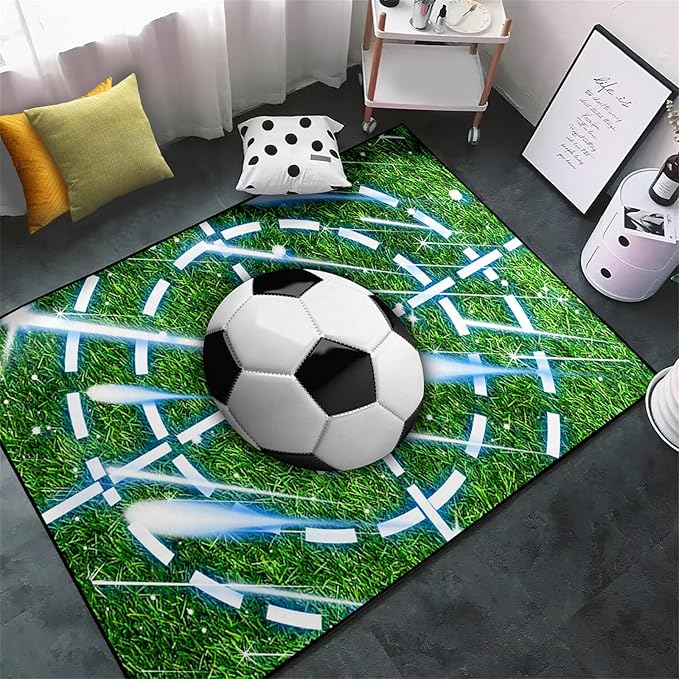 Football Rug for Boys Room - Soccer Rug for Boys Room Football Printed Rug for Kids Room Football Decor for Boys Bedroomsports Ball Doormat for Living Room Bedroom,4'×5'