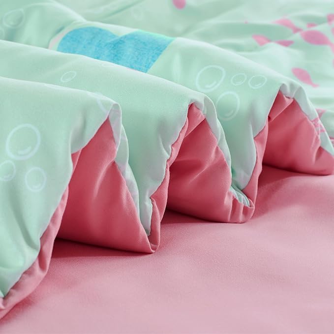 SLEEP ZONE 3 Pieces Comforter Set, Breathable & Super Soft All Season Kids Comforter Set, Cartoon Design for Children, Girls, Easy Care, Washable (Mermaid Princess, Full/Queen)