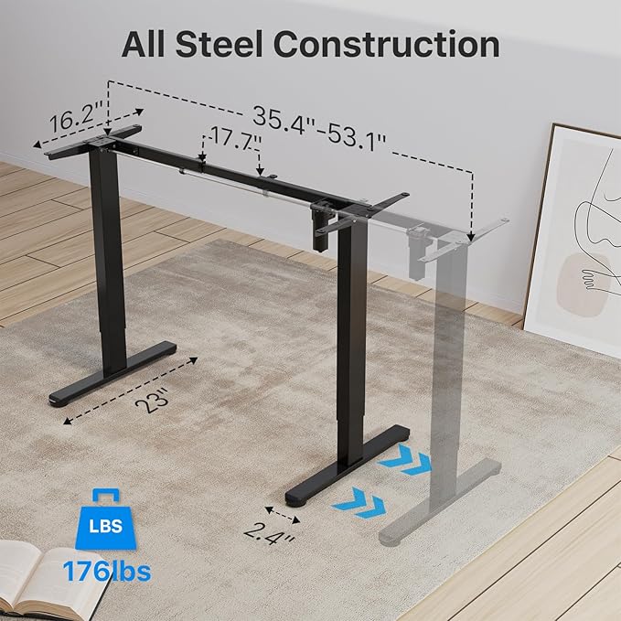 JOYSEEKER Electric Standing Desk Frame Workstation,Stand up Desk legs Height Adjustable,Ergonomic Sit Stand Desk Base for 39 to 63 inch Table Tops,Black