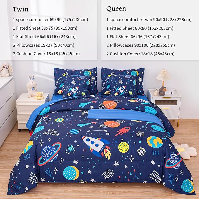 Twin Comforter Set for Boys Girls Space Bedding,Twin Size Comforter Sets Galaxy Bedding Comforter Quilt Set Kids 7pieces,Full Size Bedding Sets with Comforter and Sheets