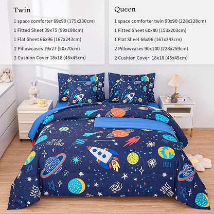Twin Comforter Set for Boys Girls Space Bedding,Twin Size Comforter Sets Galaxy Bedding Comforter Quilt Set Kids 7pieces,Full Size Bedding Sets with Comforter and Sheets