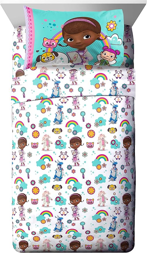 Jay Franco Disney Junior Doc McStuffins Hospital 5 Piece Twin Bed Set - includes Reversible Comforter & Sheet Set - Super Soft Fade Resistant Microfiber (Official Disney Junior Product)
