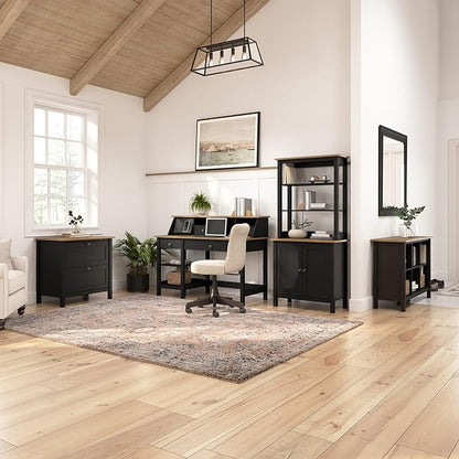 Bush Furniture Mayfield 2 Drawer Lateral File Cabinet in Vintage Black and Reclaimed Pine | Storage for Home Office Workspace
