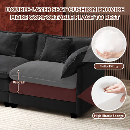 Ihanherry 111.4" L Shaped Modern Sofa Modular Sectional Cloud Couch with Ottoman, 4-Seat Chenille Deep Seat Sofa with Pillow for Living Room, Bedroom and Apartment, Beige