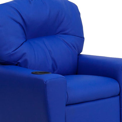 Flash Furniture Chandler Vinyl Kids Recliner with Cup Holder and Safety Recline, Contemporary Reclining Chair for Kids, Supports up to 90 lbs., Blue