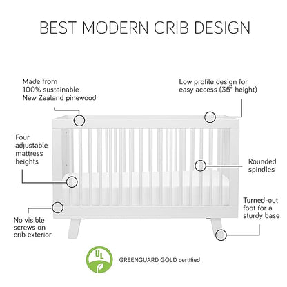 Babyletto Hudson 3-in-1 Convertible Crib with Toddler Bed Conversion Kit in White, Greenguard Gold Certified , 53.75x29.75x35 Inch (Pack of 1)