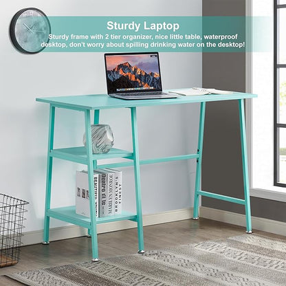 VECELO 43 Inch Computer, Writing Home Office Hutch Workstation with Shelf Storage Desk 43", Classic Blue