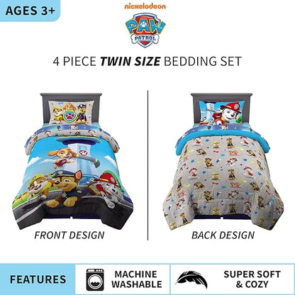 Franco Kids Bedding Super Soft Comforter and Sheet Set, 4 Piece Twin Size, Paw Patrol (Prints may vary)