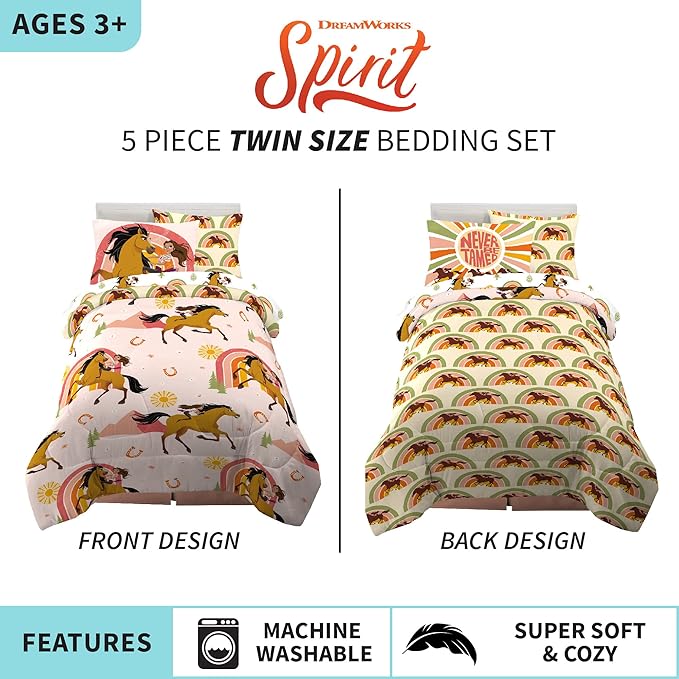 Franco Kids Bedding Super Soft Comforter and Sheet Set with Sham, 5 Piece Twin Size, Spirit Riding Free