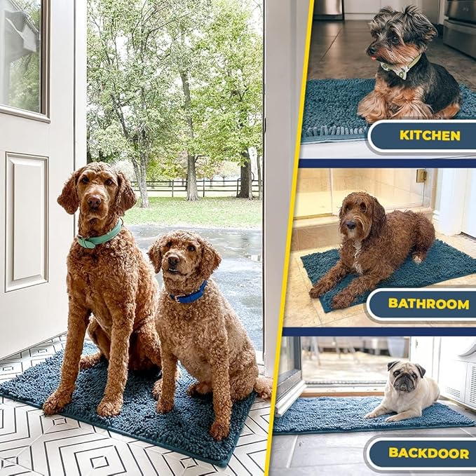 Muddy Mat® Shown on TV–Super Absorbent Microfiber Dog Door Mat for Muddy Paws, Non-Slip Washable Pet Rug, Quick Dry Chenille Entryway Carpet, Machine Washable Indoor Outdoor mat–Atlantic Blue 59"x24"