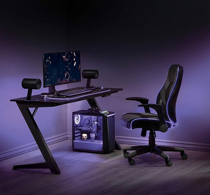 OSP Home Furnishings Beta Battlestation Gaming Desk with Bluetooth RGB LED Lights, Matte Black