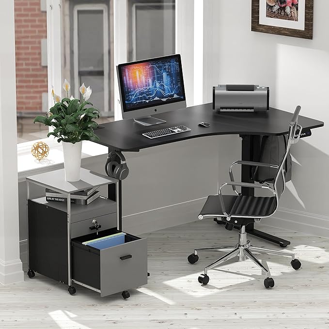 SHW Rolling File Cabinet w/ 2 Drawers & Open Shelf, Gray