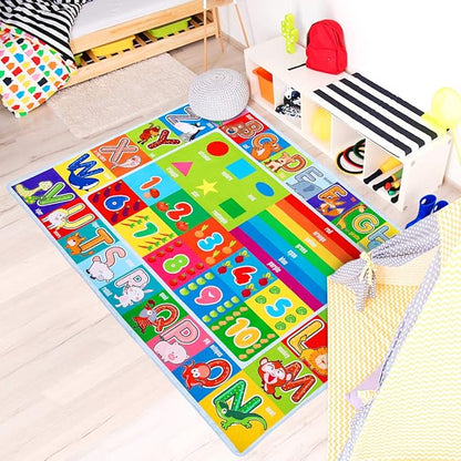 Kids Educational Rug Playtime Collection ABC, Numbers and Shapes Learning Carpet Kids Play Rug Mat Playmat for Playroom Bedroom, 55.1 x 43.3 inch