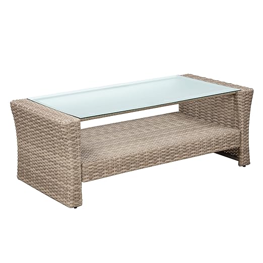 Set, 4 Piece Outdoor Wicker Rattan Sectional Sofa with Glass Table, Ottoman and Soft Cushions, Front Porch Apartment Patio Furniture for Backyard Lawn Garden, Onesize, E-Gray-e