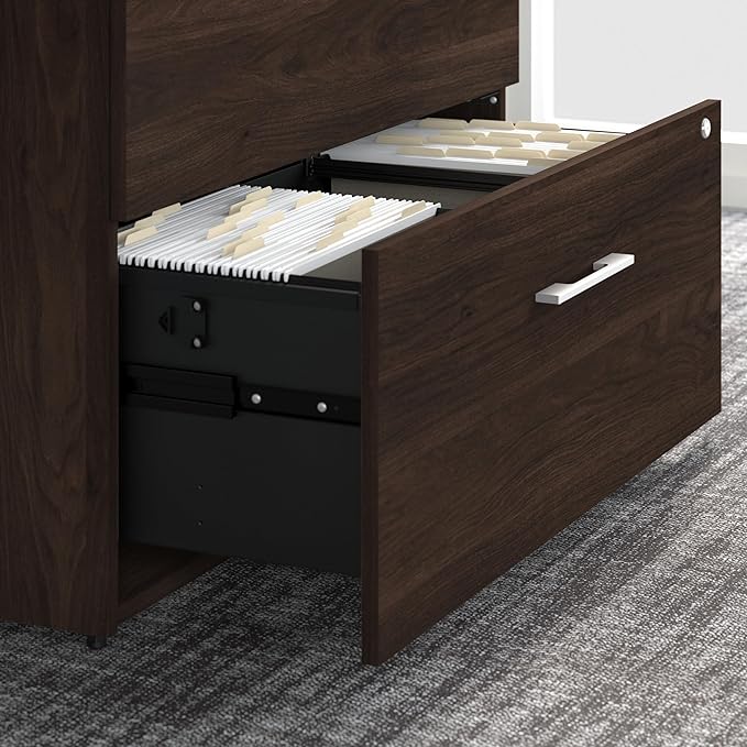 Bush Business Furniture Office 500 Height Adjustable Standing Desk with Storage and Bookcase, 72W, Black Walnut