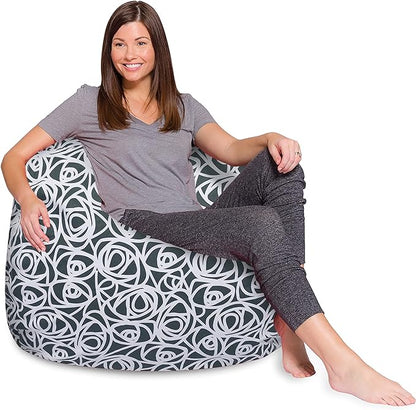 Posh Creations Bean Bag Chair for Kids, Teens, and Adults Includes Removable and Machine Washable Cover, 48in - X-Large, Canvas Roses Gray
