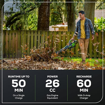 Greenworks 60V 610 CFM Cordless Leaf Blower, 2.5 Ah Battery and Rapid Charger