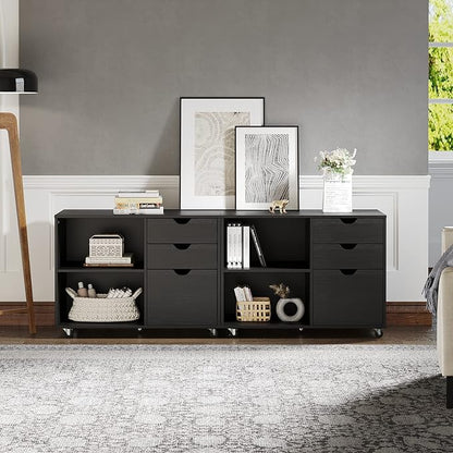 YITAHOME Wood File Cabinet, 3 Drawer Mobile Lateral Filing Cabinet, Storage Cabinet for A4, Letter Size Files, Printer Stand with Shelves for Home Office, Black