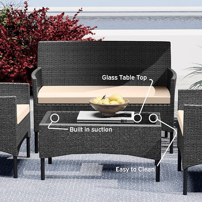 Nestl Outdoor Patio Furniture Sofas, Standard, Black Base/Beige Cushions