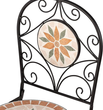 Alpine Corporation Indoor/Outdoor 3-Piece Mosaic Bistro Set Folding Table and Chairs Patio Seating, Tan