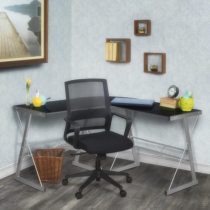 Regency Home Corner Desk, 60 inch, Black Glass