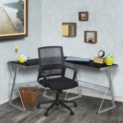 Regency Home Corner Desk, 60 inch, Black Glass