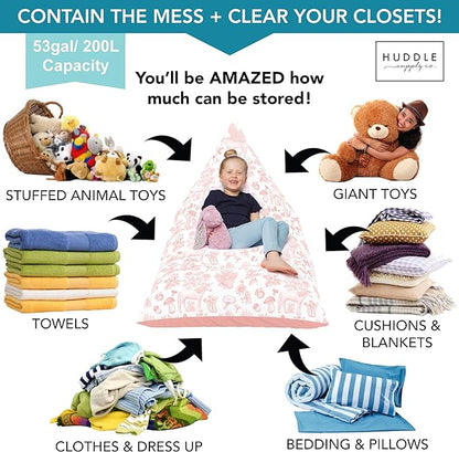 Stuffed Animal Bean Bag Storage - Machine Washable Bean Bag Chair for Kids - Extra Large Cover for Stuffing with Plush Toys, Pillows, Soft Items - Stuffed Animal Holder Girls - Pink Unicorn Mermaid